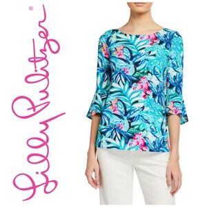 LILLY PULITZER *NWOT* Fontaine Bell Sleeve Top Maldives Green Hype It Up XXS